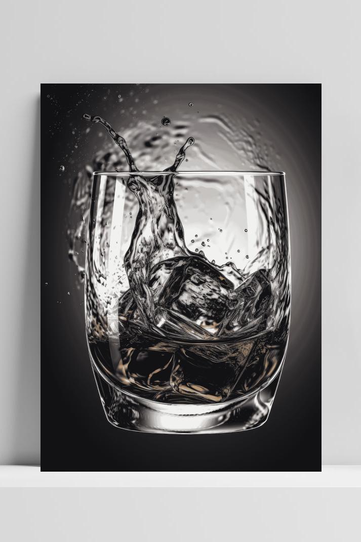 Zwart Wit Whiskey Glas op 3mm aluminium dibond