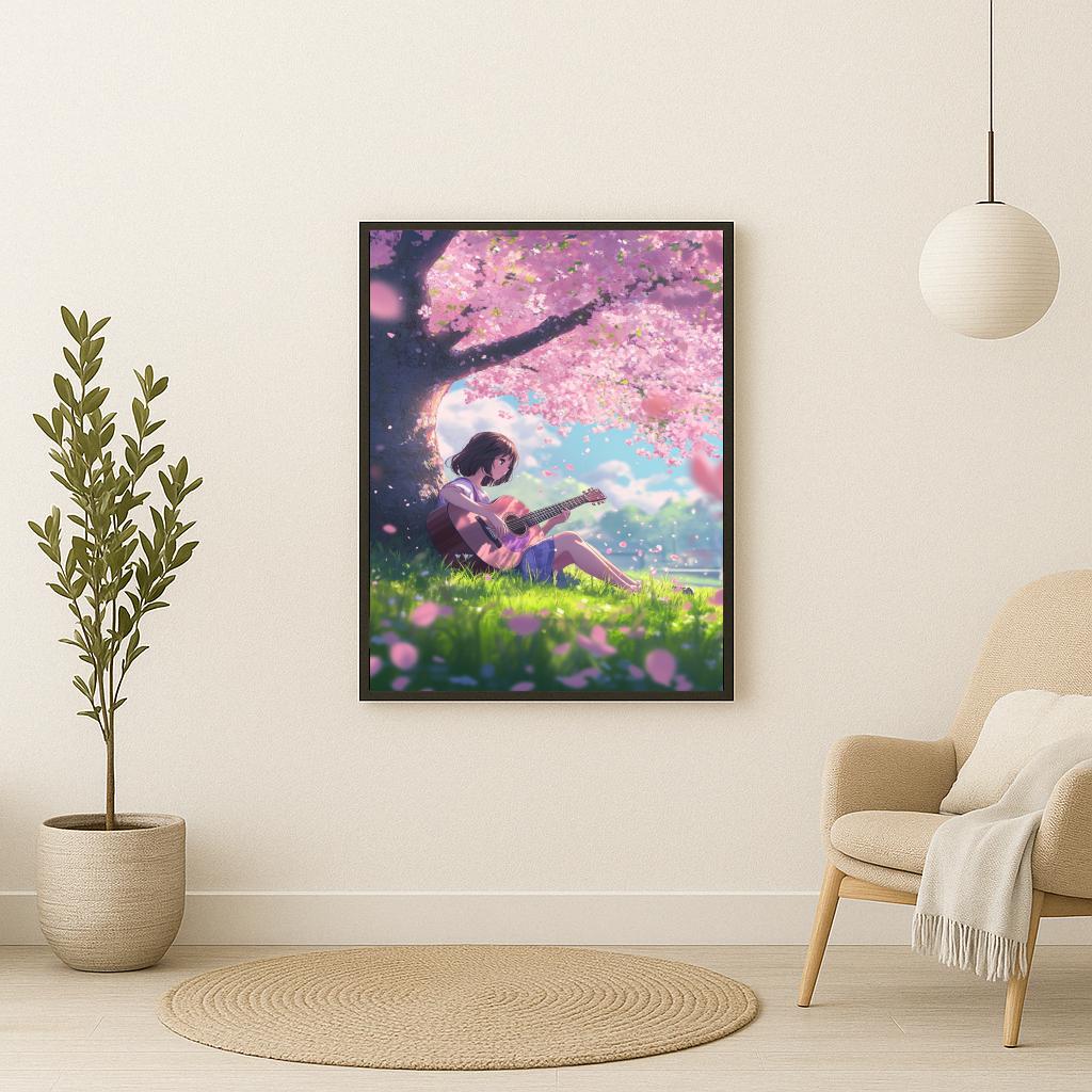Anime Girl Guitar Cherry Blossom poster sfeerbeeld 2