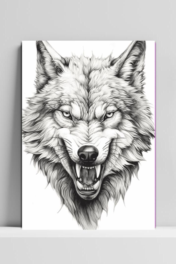 Boze Grijze Wolf op 3mm aluminium dibond