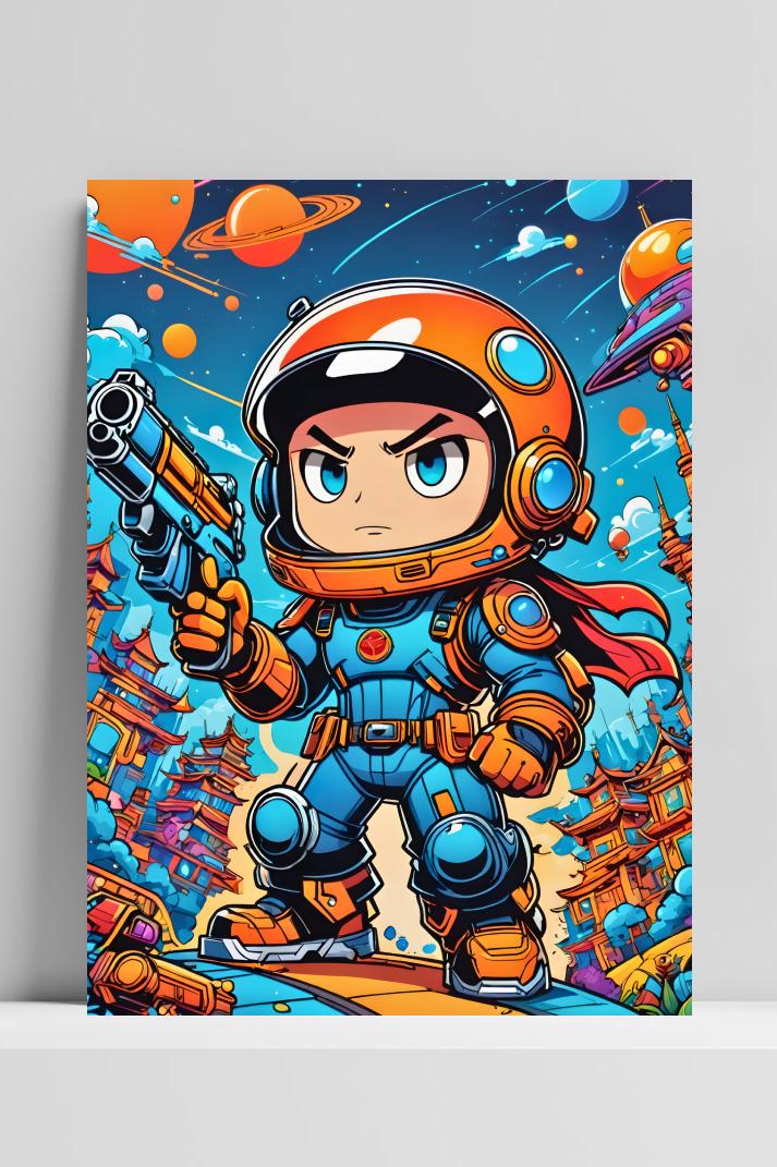 Ruimte Astronaut Cartoon op 3mm aluminium dibond