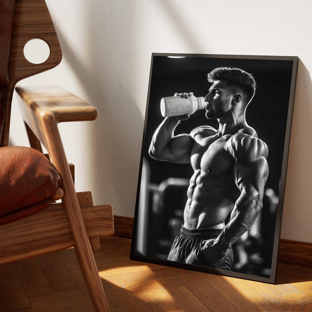 Muscle Man Zwart-Wit dans un intérieur