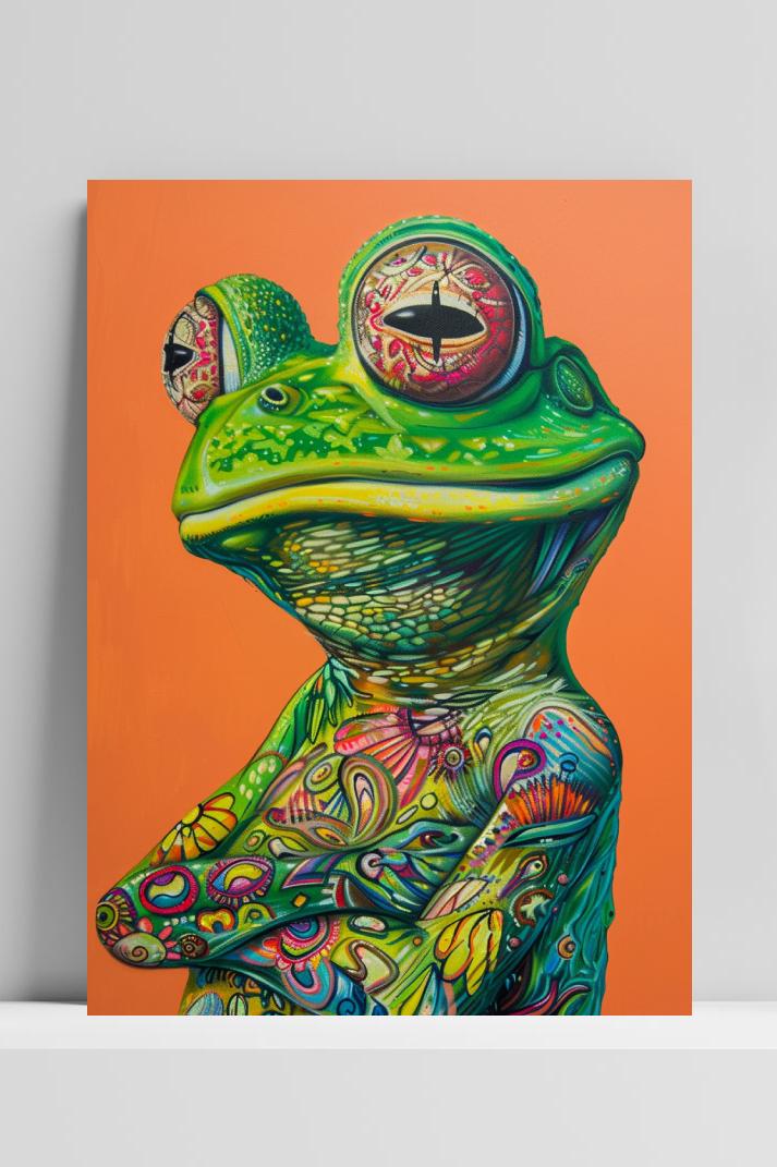 Getatoeëerde kikker op 3mm aluminium dibond