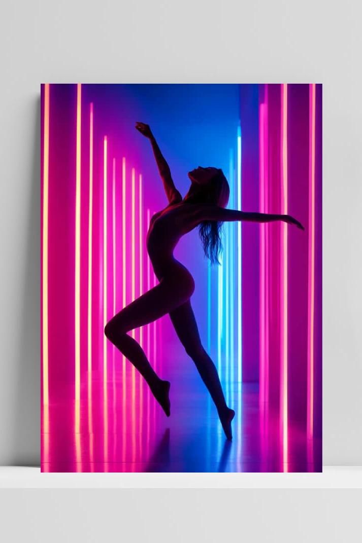 Woman Dance Neon op 3mm aluminium dibond