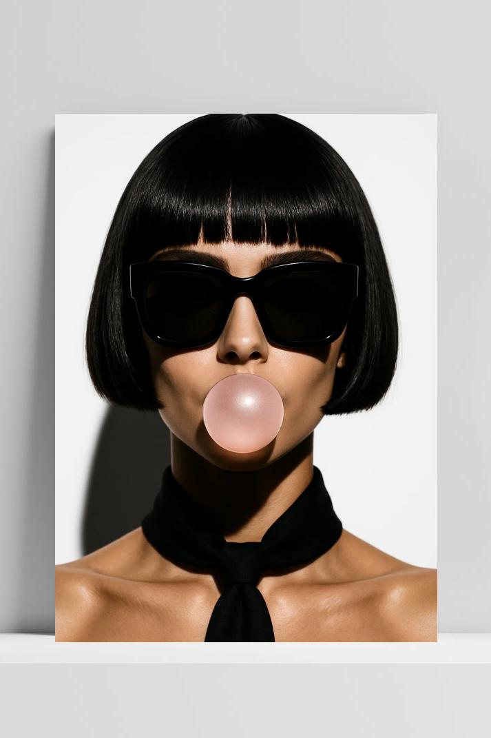 Woman Portrait Bubble Gum op 3mm aluminium dibond