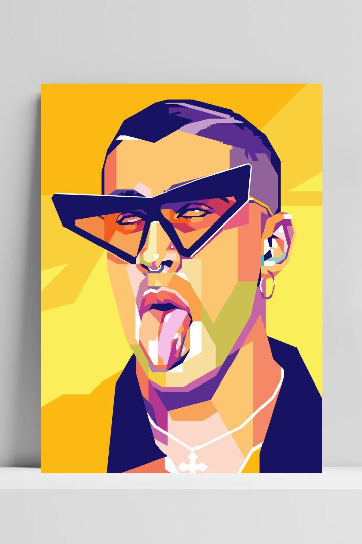 Bad Bunny Geel op 3mm aluminium dibond