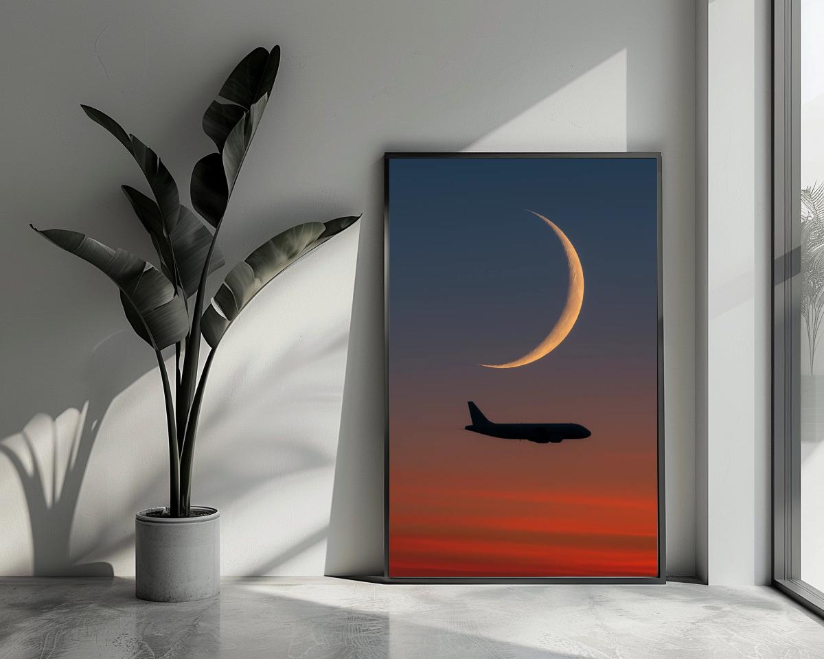 Crescent Moon Airplane poster van 25 Artstreet