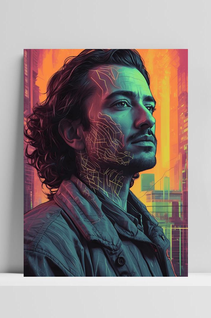 Man met Lijnen op 3mm aluminium dibond