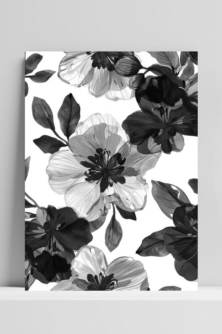 Bloemen Zwart Wit op 3mm aluminium dibond