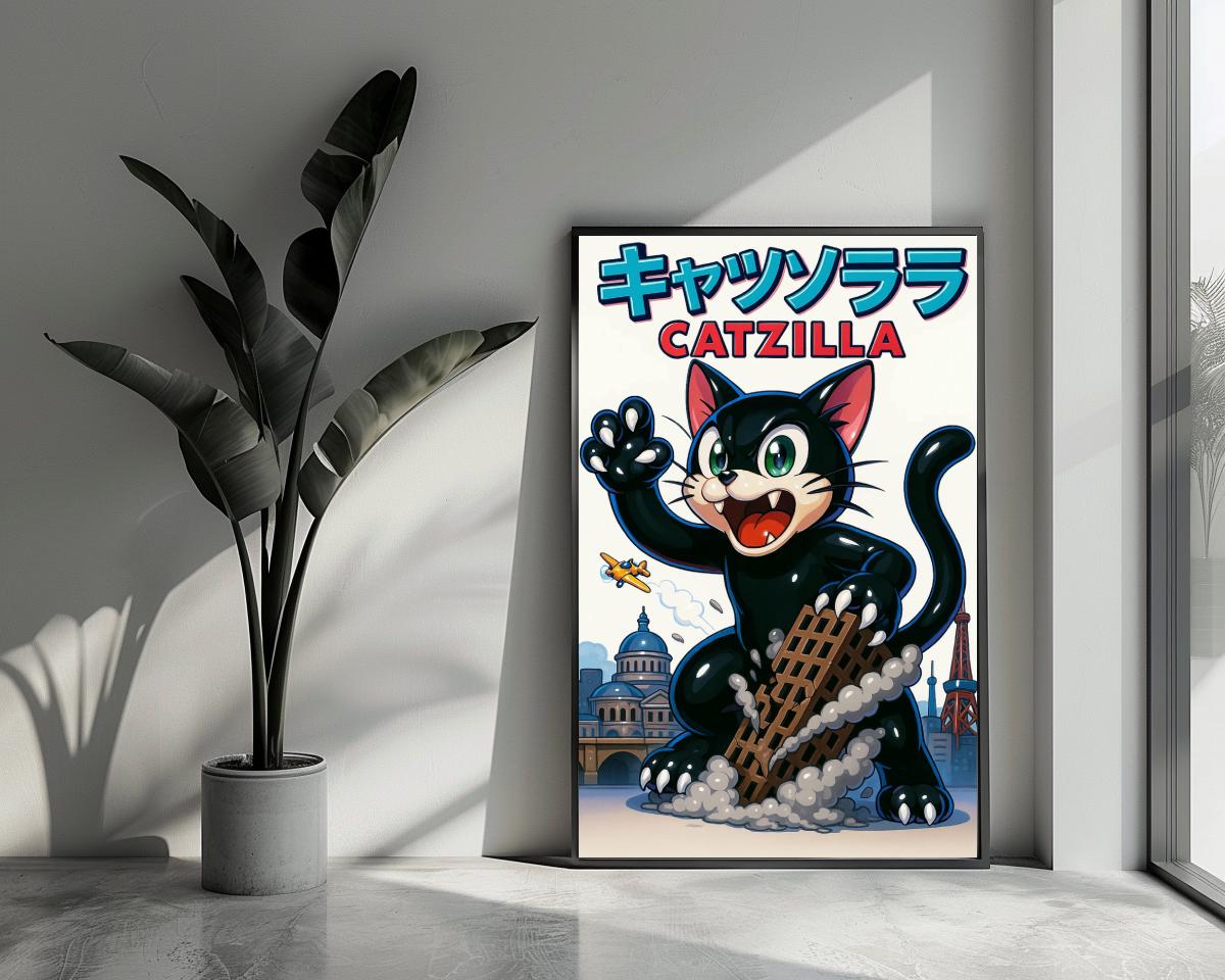 Catzilla Cartoon Text poster van 25 Artstreet