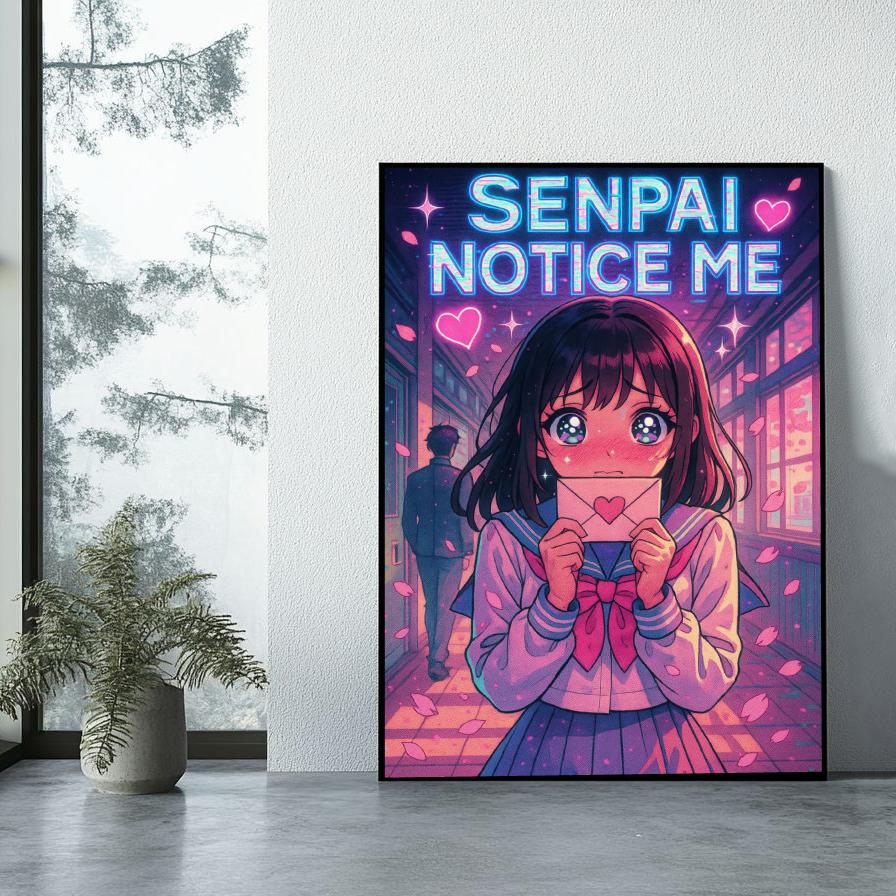 Senpai Notice Me Text Quote Girl anime poster sfeerbeeld 1