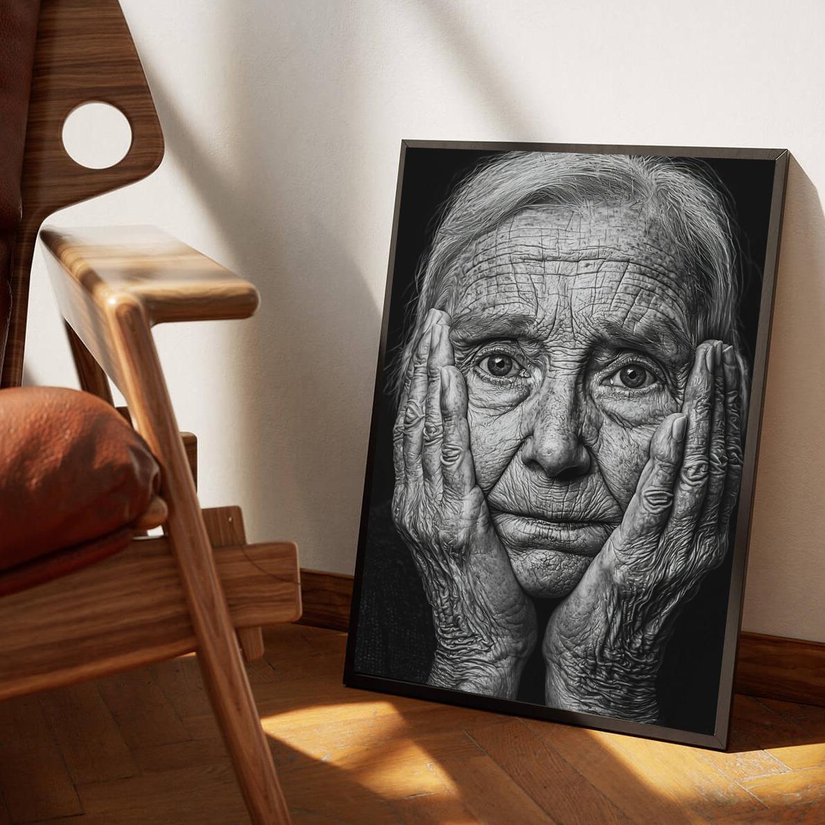 Old Woman Zwart-Wit dans un intérieur