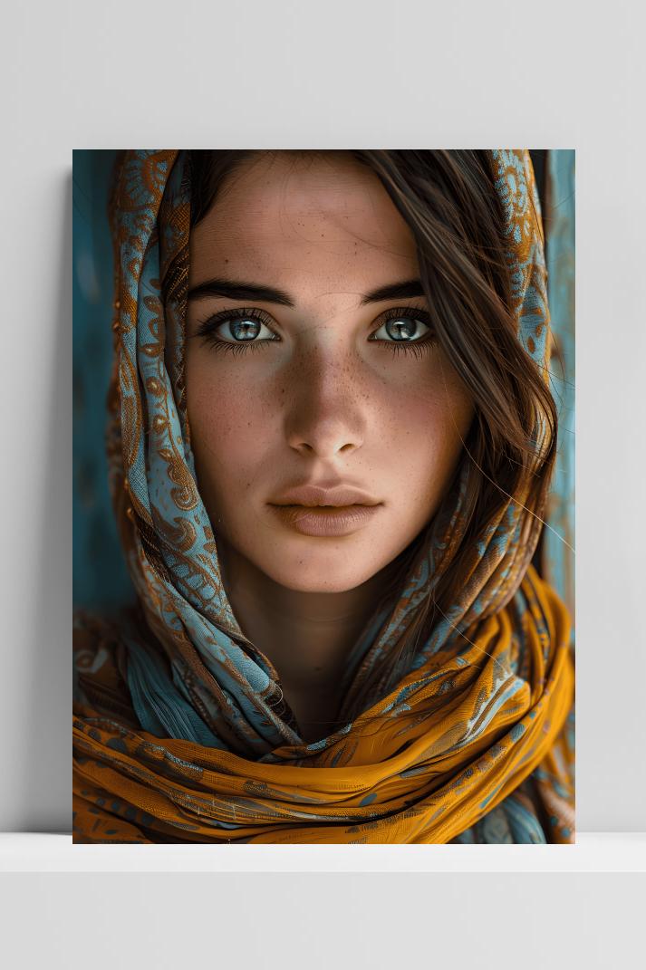 Vrouw Sjaal op 3mm aluminium dibond