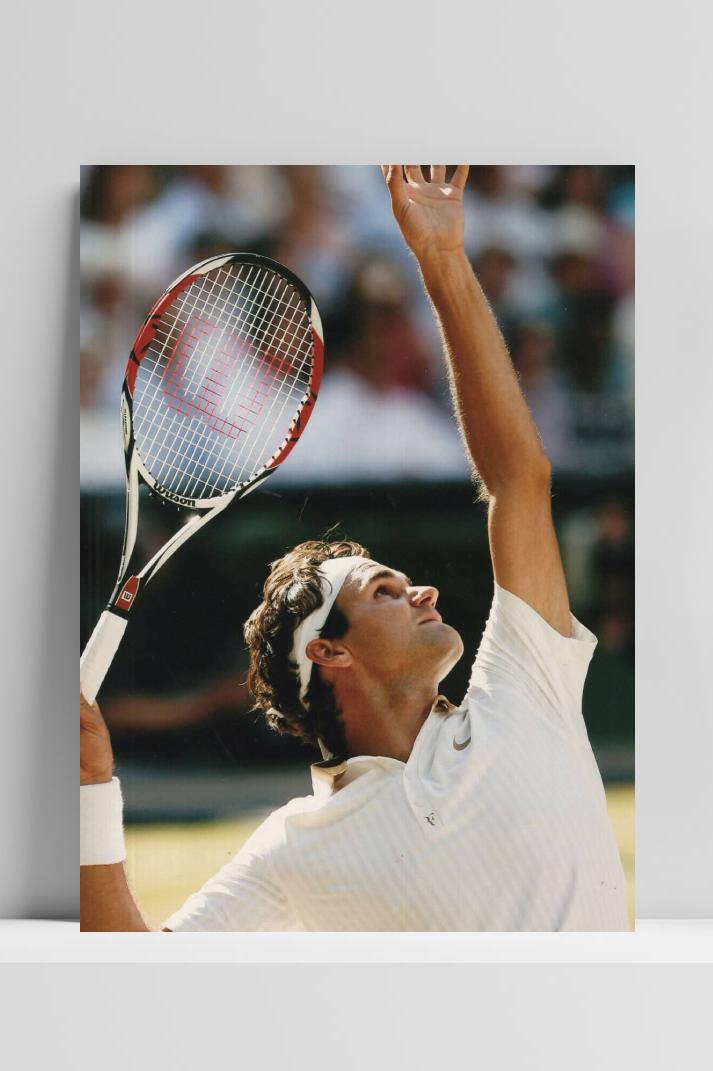 Roger Federer Smash op 3mm aluminium dibond