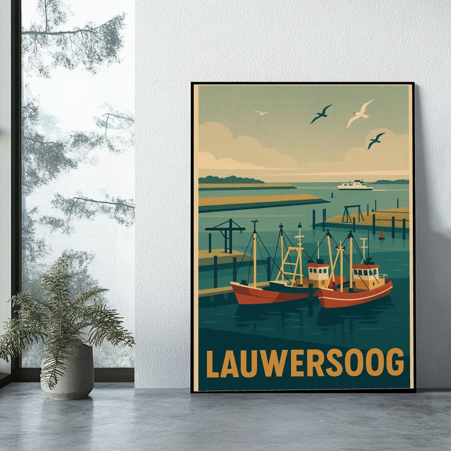 Lauwersoog Text Vintage poster sfeerbeeld 1