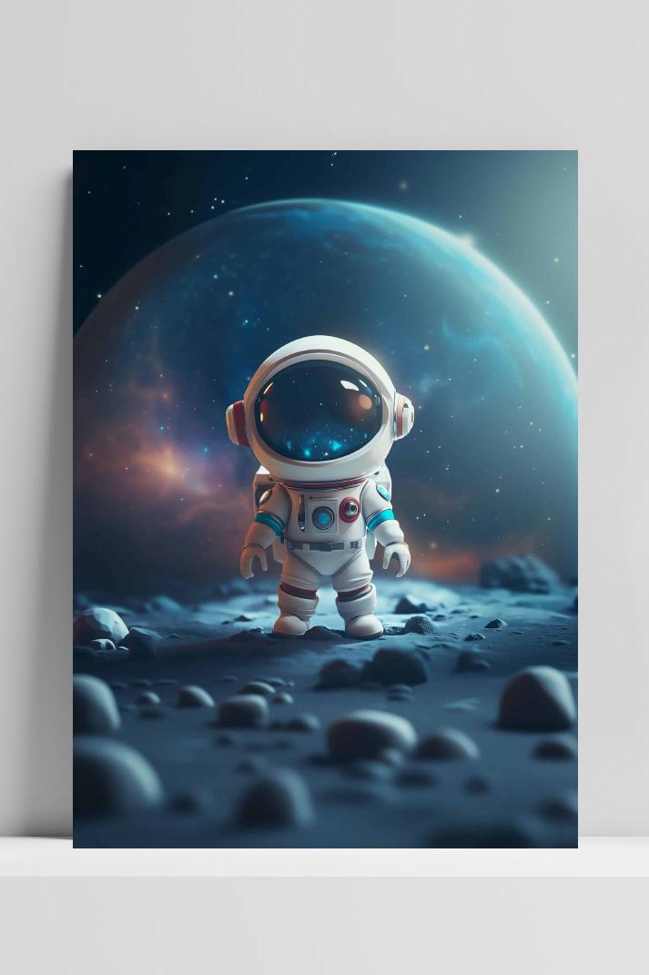 Astronaut Schattig op 3mm aluminium dibond