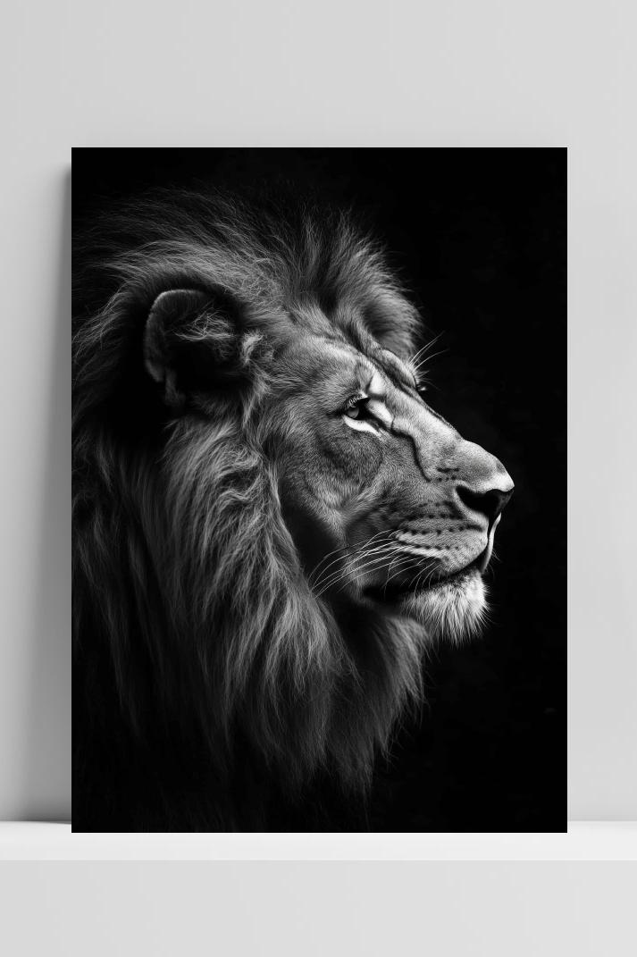 Leeuw Zwart-Wit op 3mm aluminium dibond