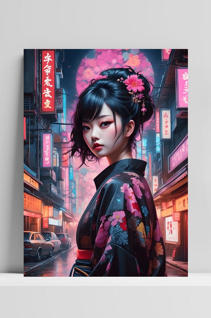 Neon Tokyo Manga op 3mm aluminium dibond