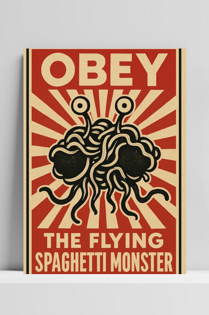 Obey Spaghetti Monster Text op 3mm aluminium dibond
