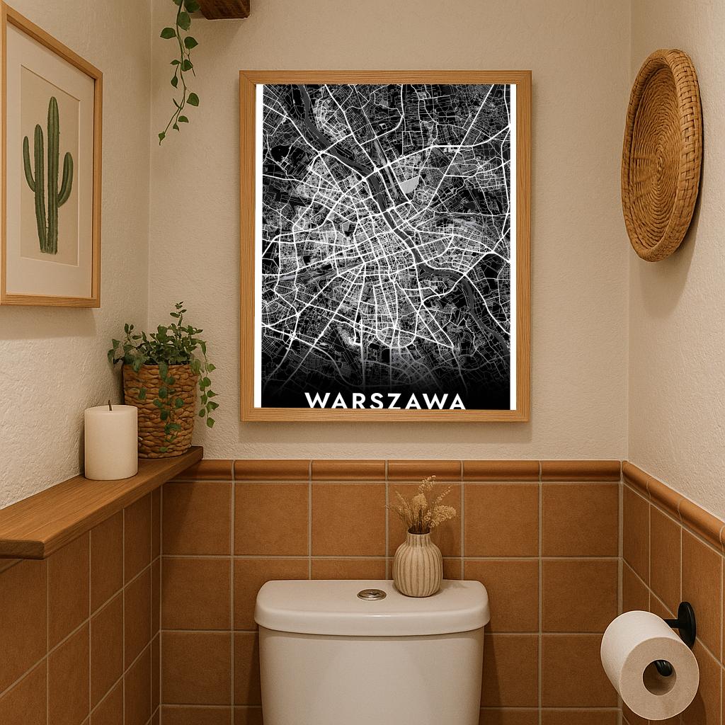 Warszawa Map Polska Black poster sfeerbeeld 3