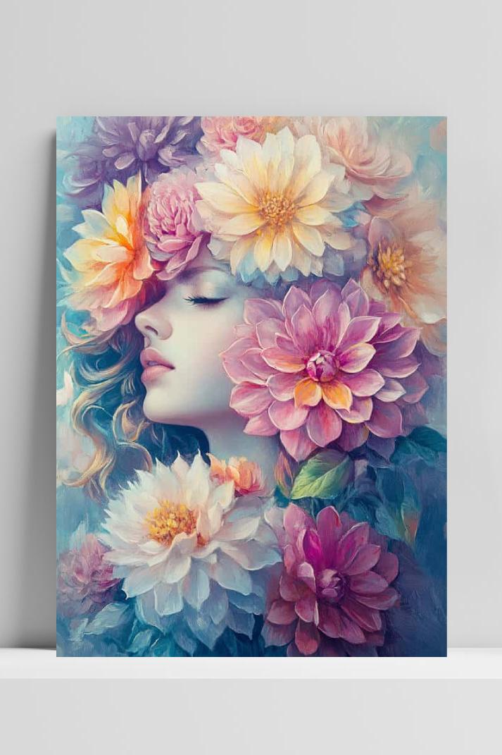 Woman Flowers op 3mm aluminium dibond