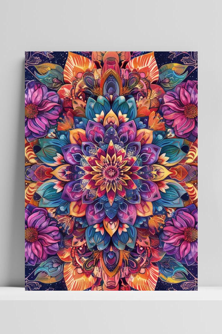 Bloem Mandala Kleurrijk op 3mm aluminium dibond