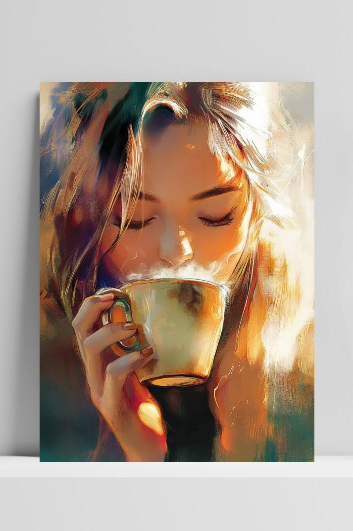 Vrouw Koffie op 3mm aluminium dibond