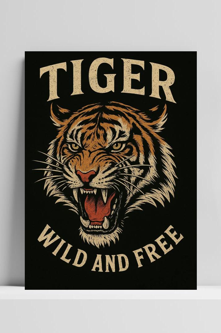 Tiger Wild And Free Text op 3mm aluminium dibond