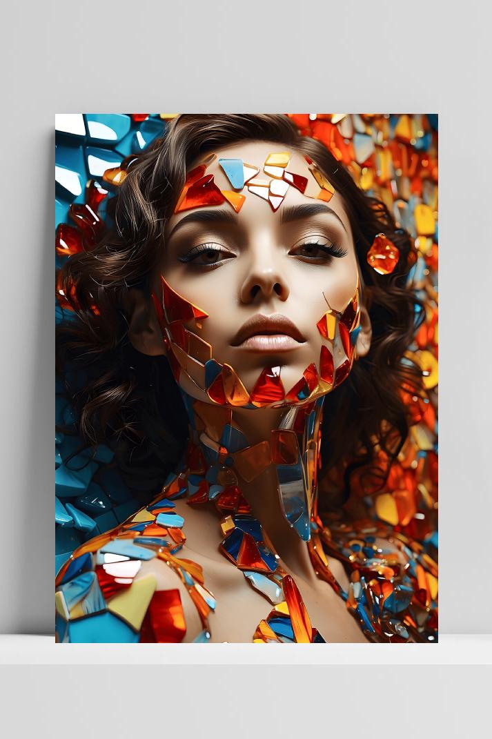Vrouw Mozaik op 3mm aluminium dibond