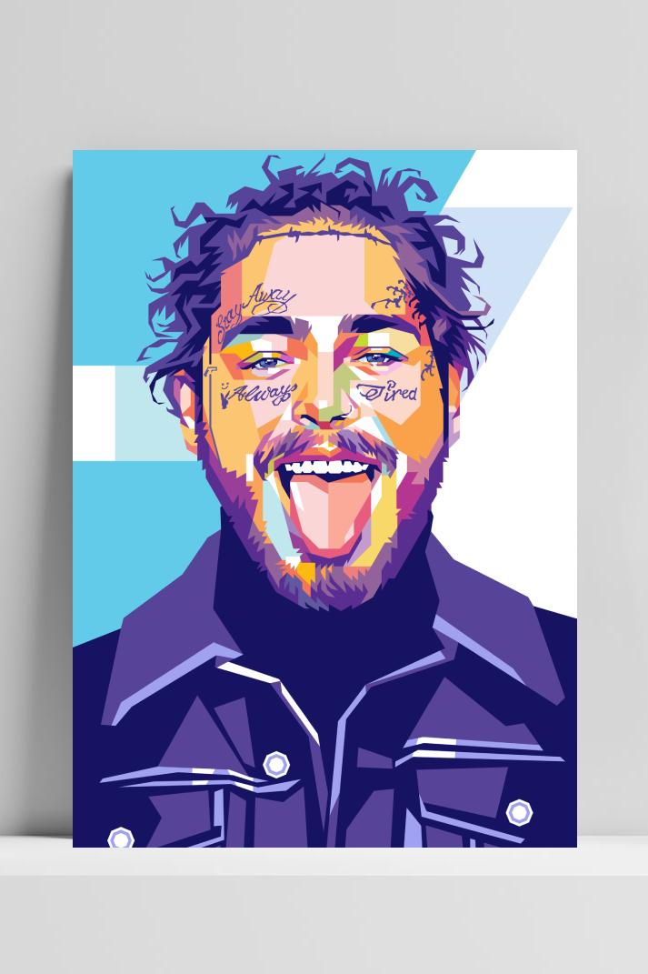 Post Malone Pop Art op 3mm aluminium dibond