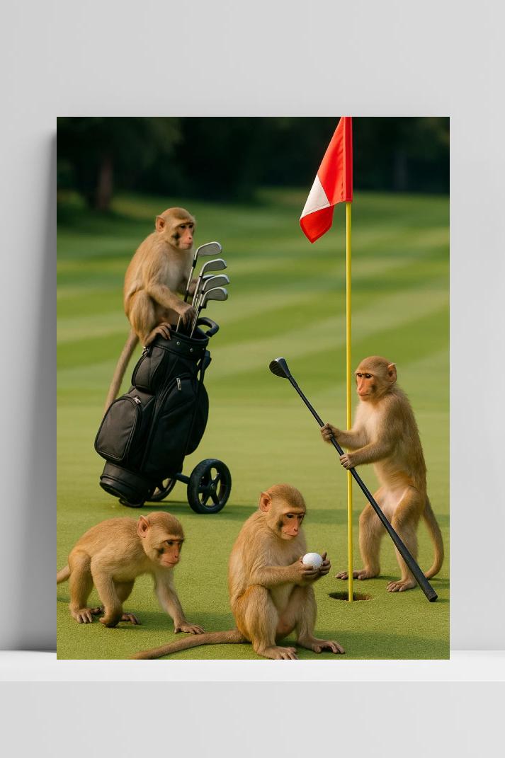 Monkey Golf op 3mm aluminium dibond