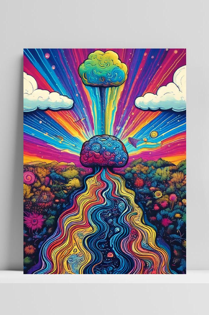 Psychedelic Brain Nature op 3mm aluminium dibond