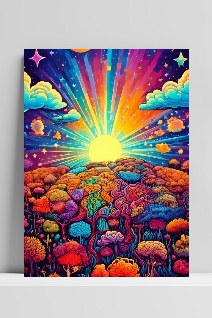 Psychedelic Sun Forest op 3mm aluminium dibond