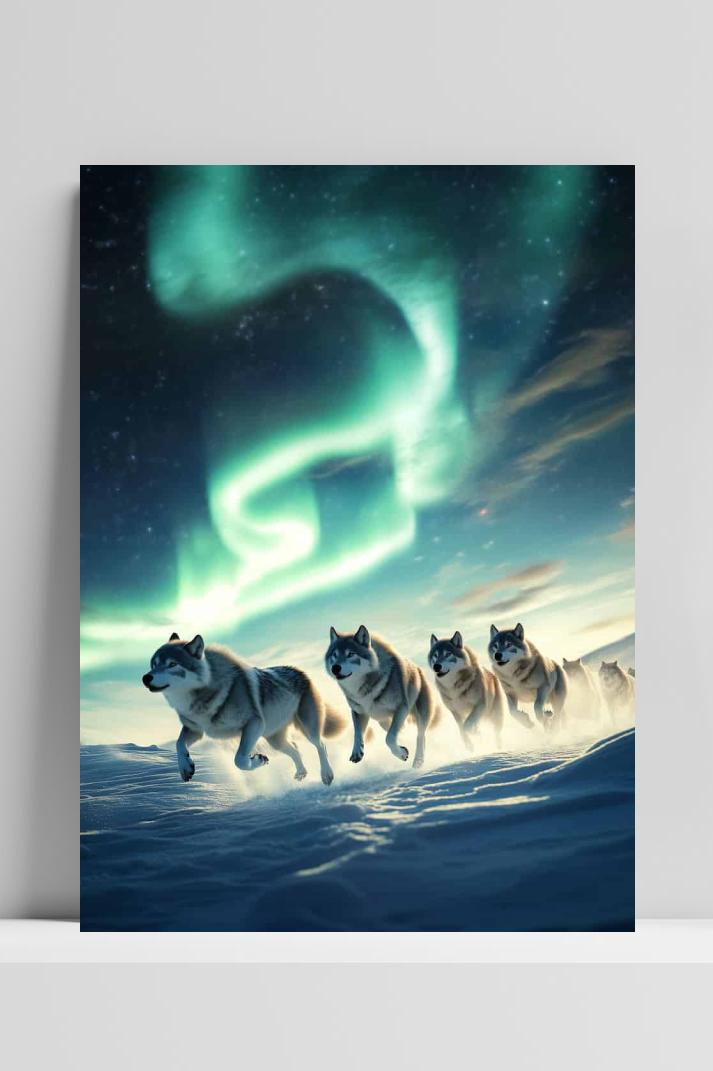 Rennende Wolven op 3mm aluminium dibond