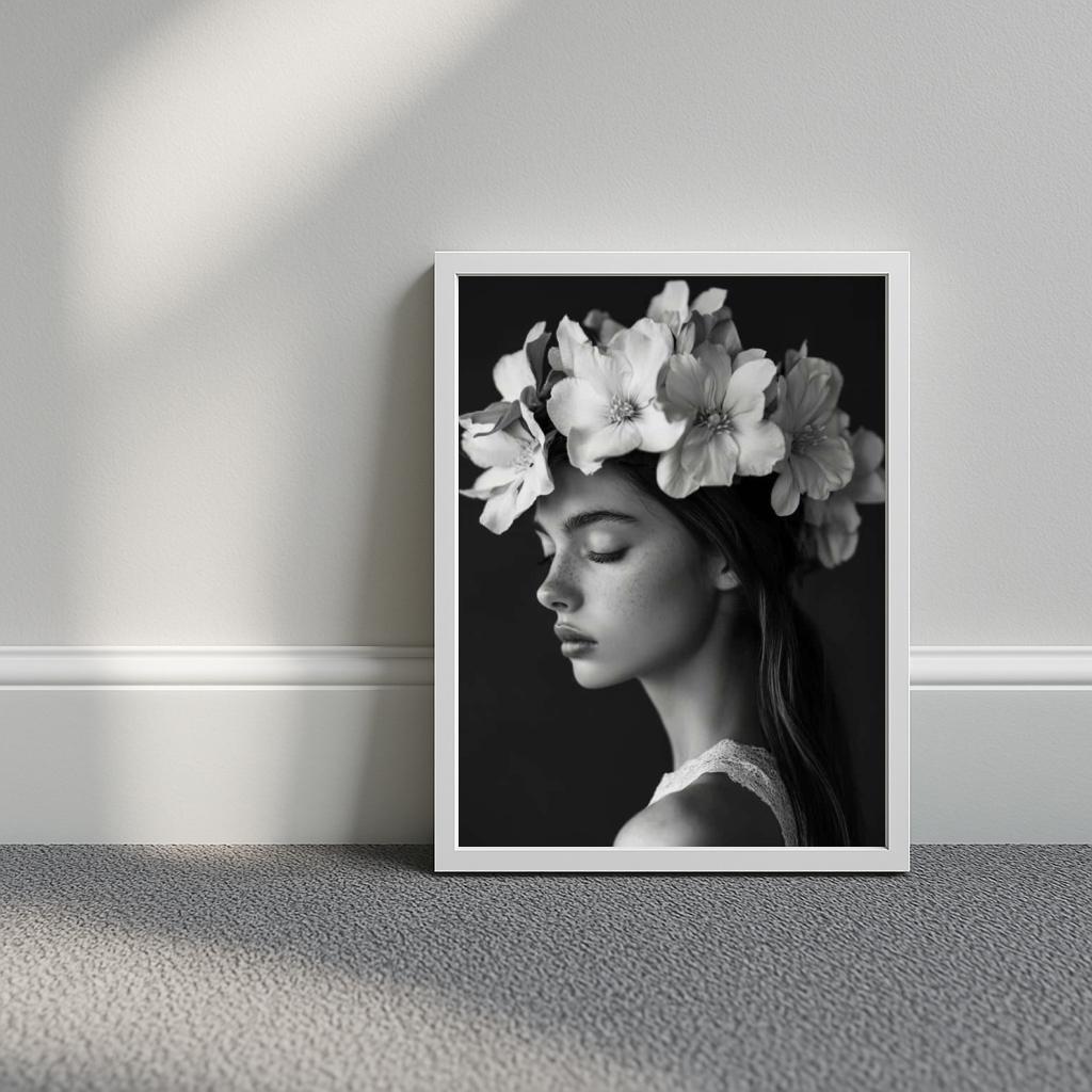 Flowers Woman B&W poster sfeerbeeld 3