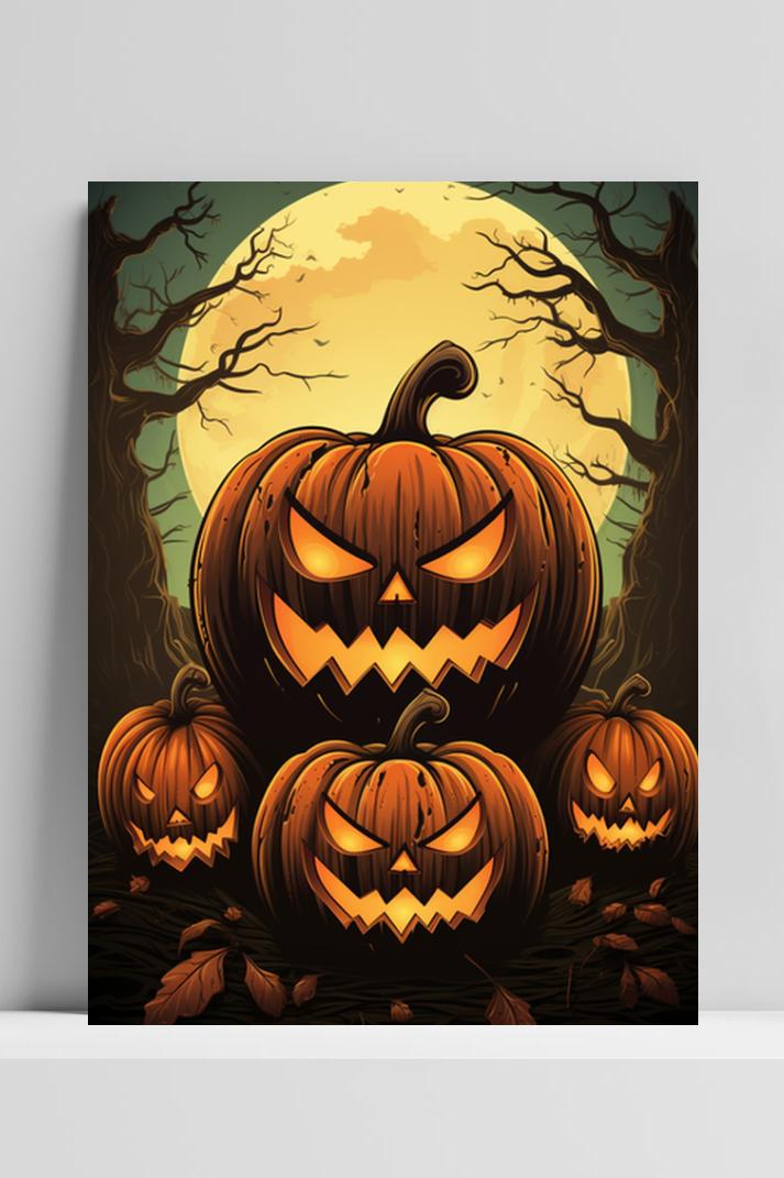 Halloween Pompoenen Cartoon op 3mm aluminium dibond
