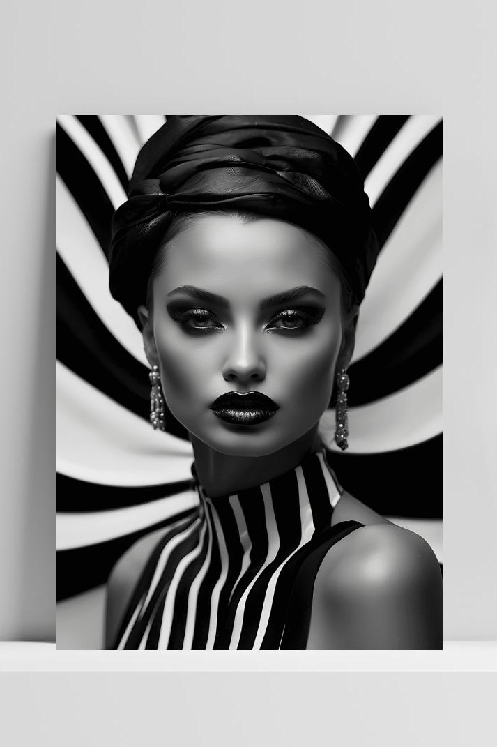 Vrouw Zwart Wit Strepen op 3mm aluminium dibond