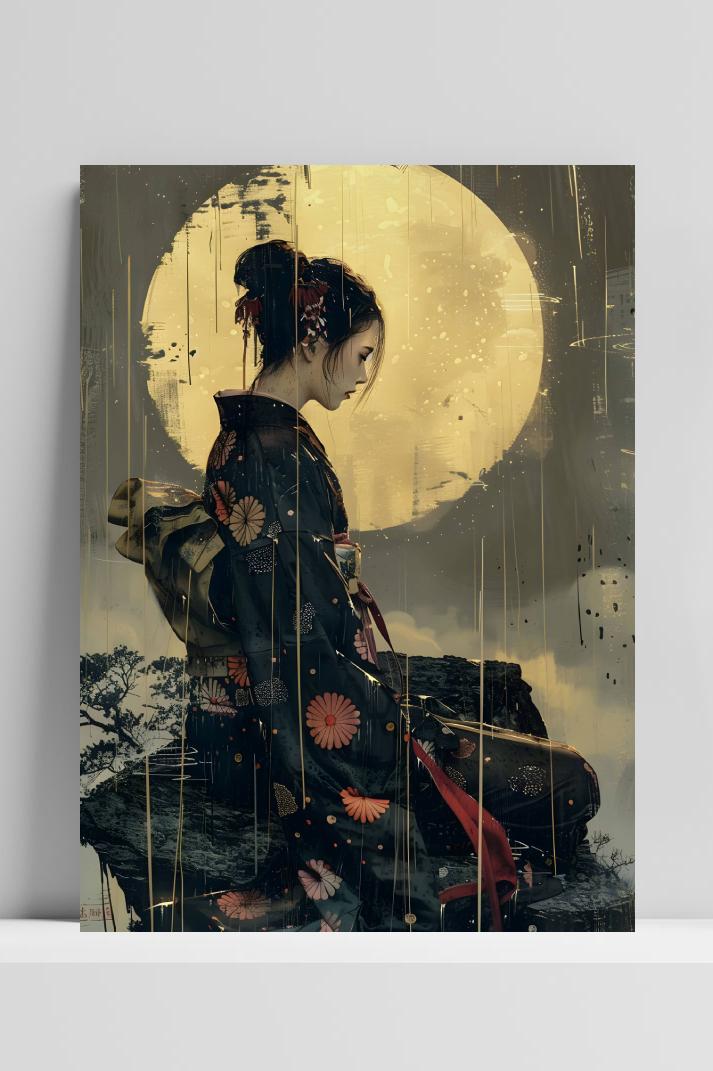 Eenzame Geisha op 3mm aluminium dibond