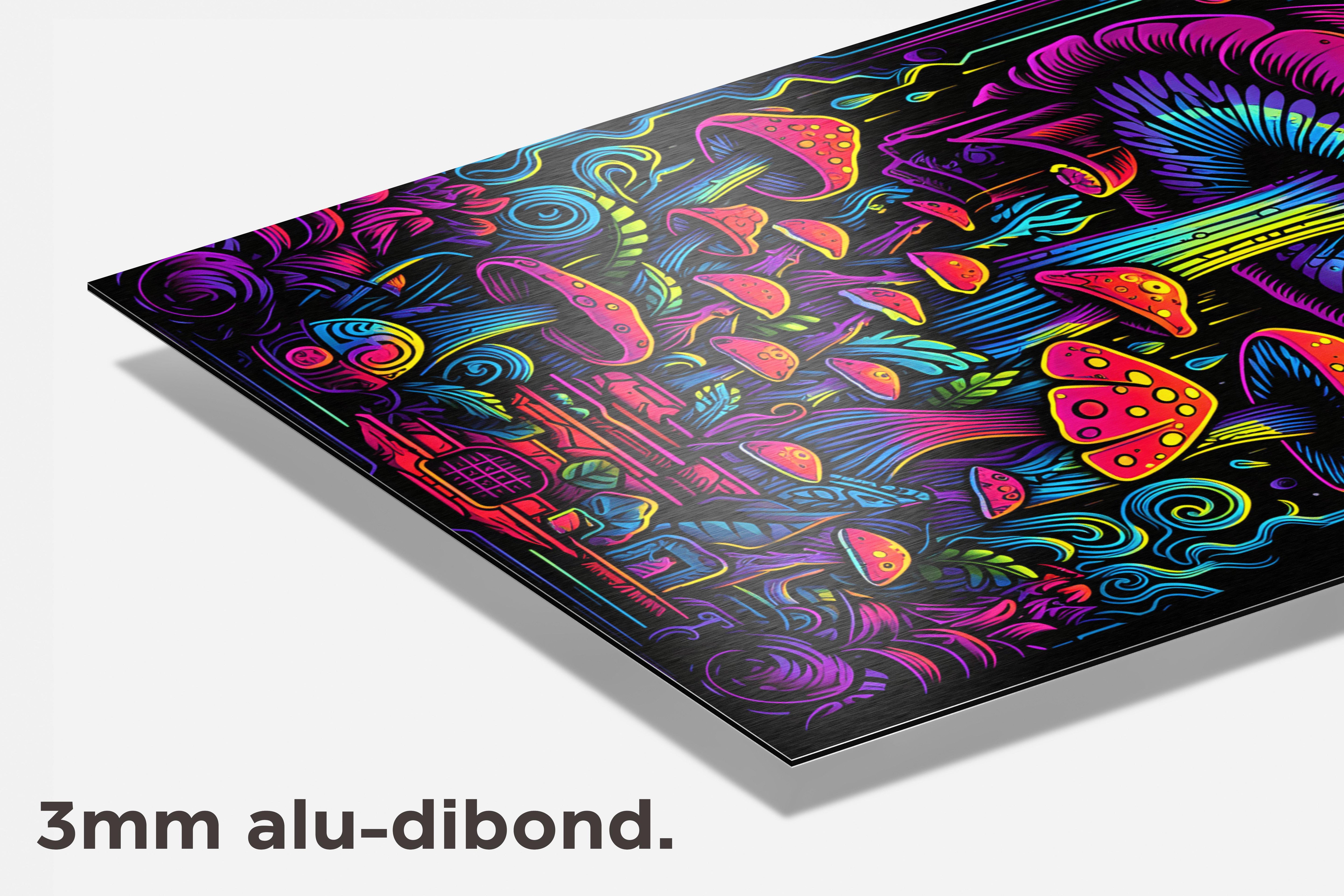 Neon Paddenstoelen dibond detail