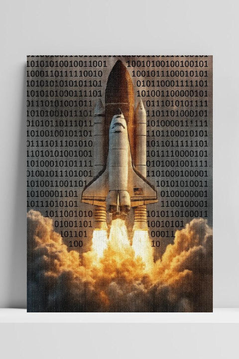 Space Shuttle Launch Binary Code Rocket Smoke Poster