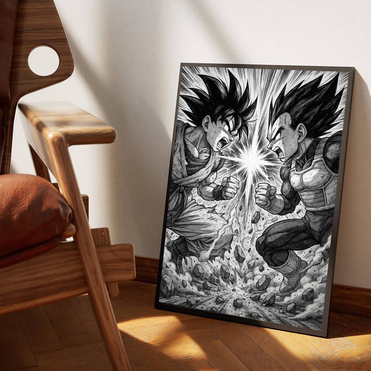 Goku Vegeta Dragon Ball B&W poster sfeerbeeld 3