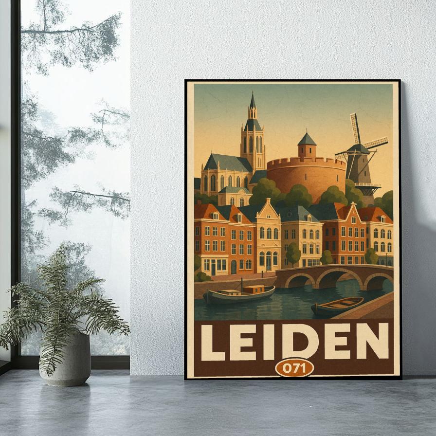 Leiden Netherlands Vintage Text poster sfeerbeeld 1