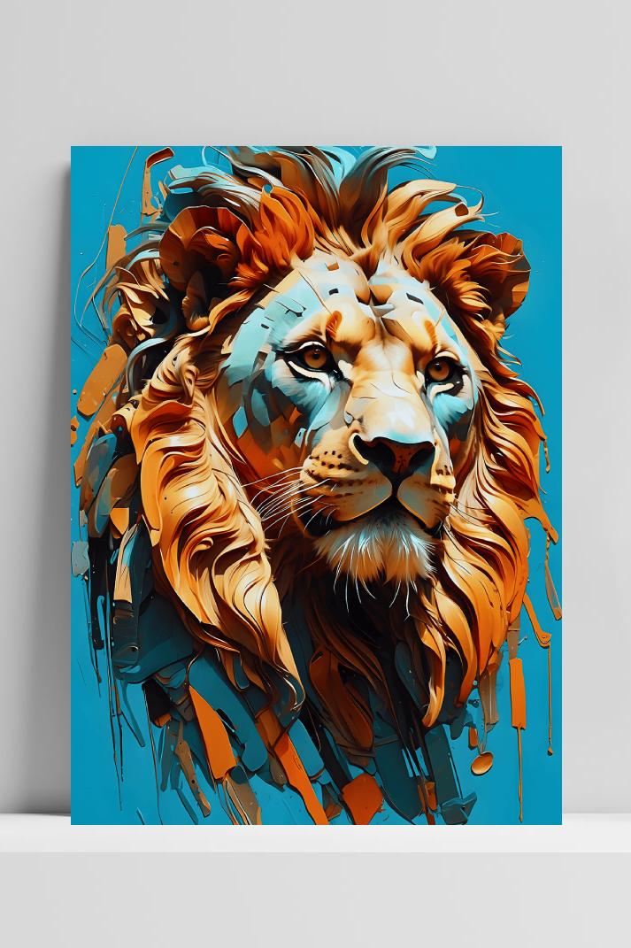 Leeuwenkop Blauw op 3mm aluminium dibond