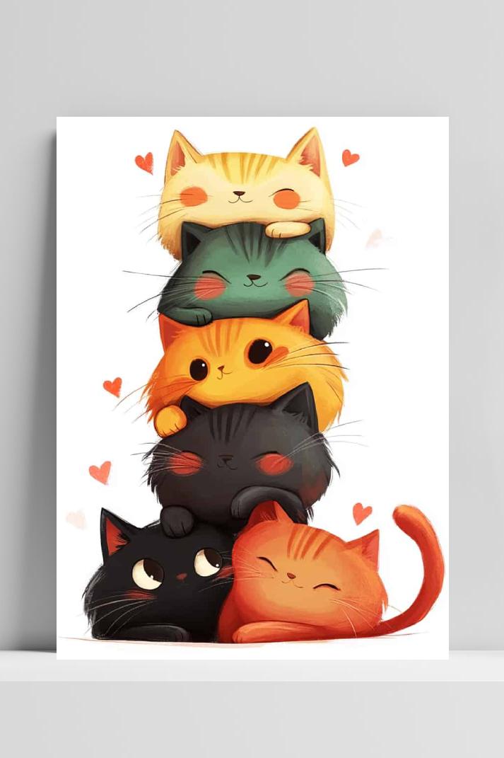 Cartoon Katten op 3mm aluminium dibond
