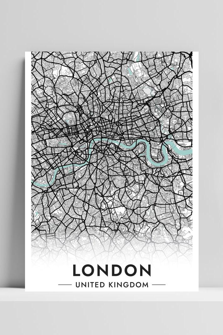 Londen Kaart Verenigd Koninkrijk op 3mm aluminium dibond