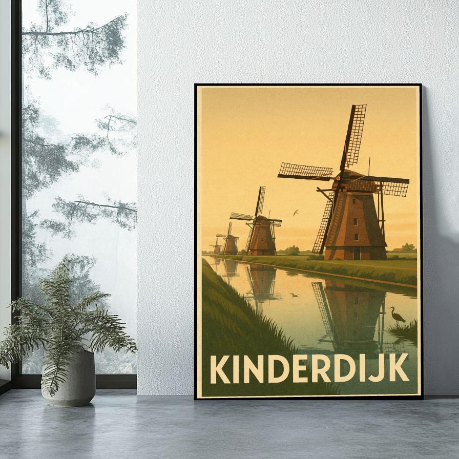 Kinderdijk Text Vintage poster sfeerbeeld 1