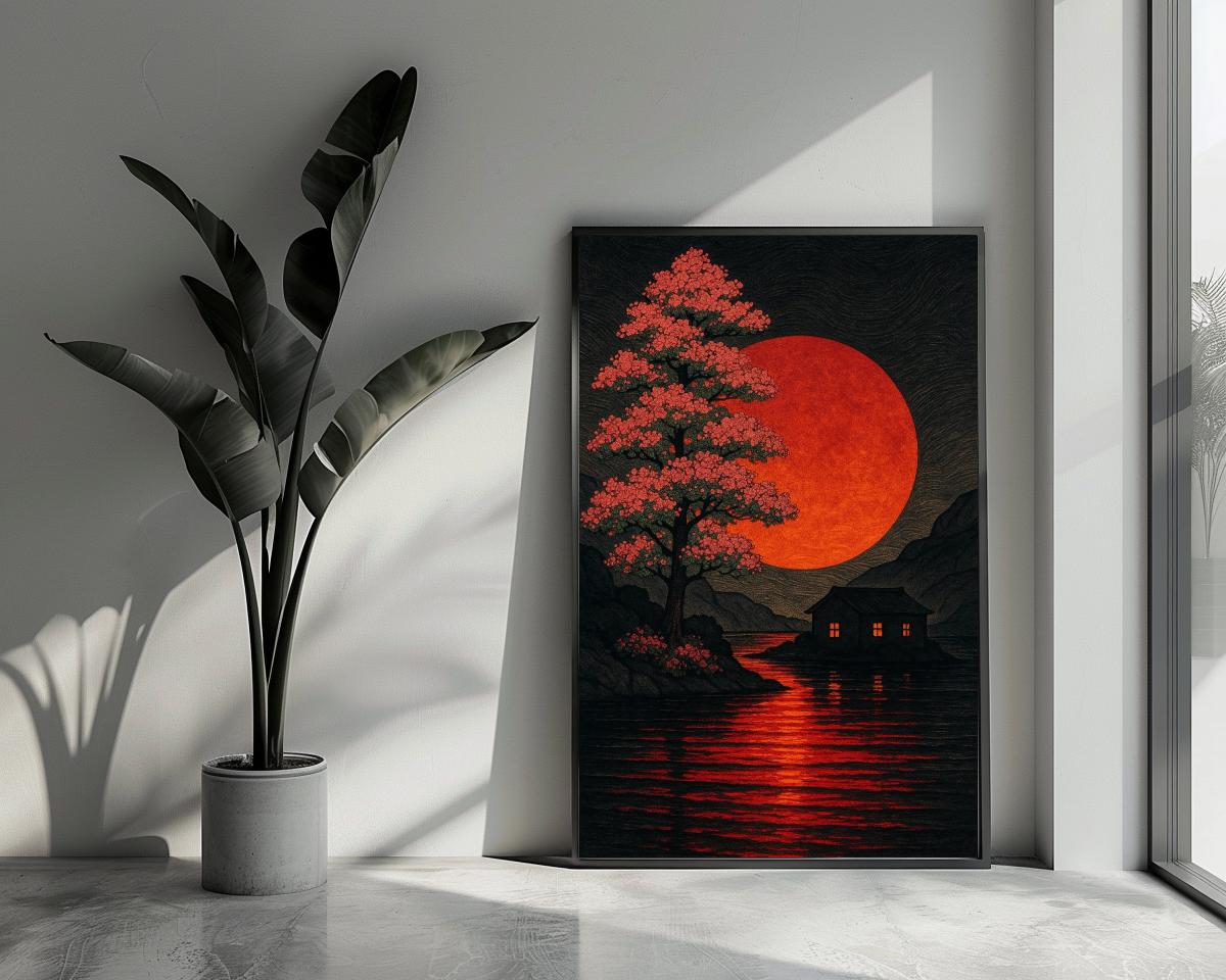 Red Moon Japanese Art poster van 25 Artstreet