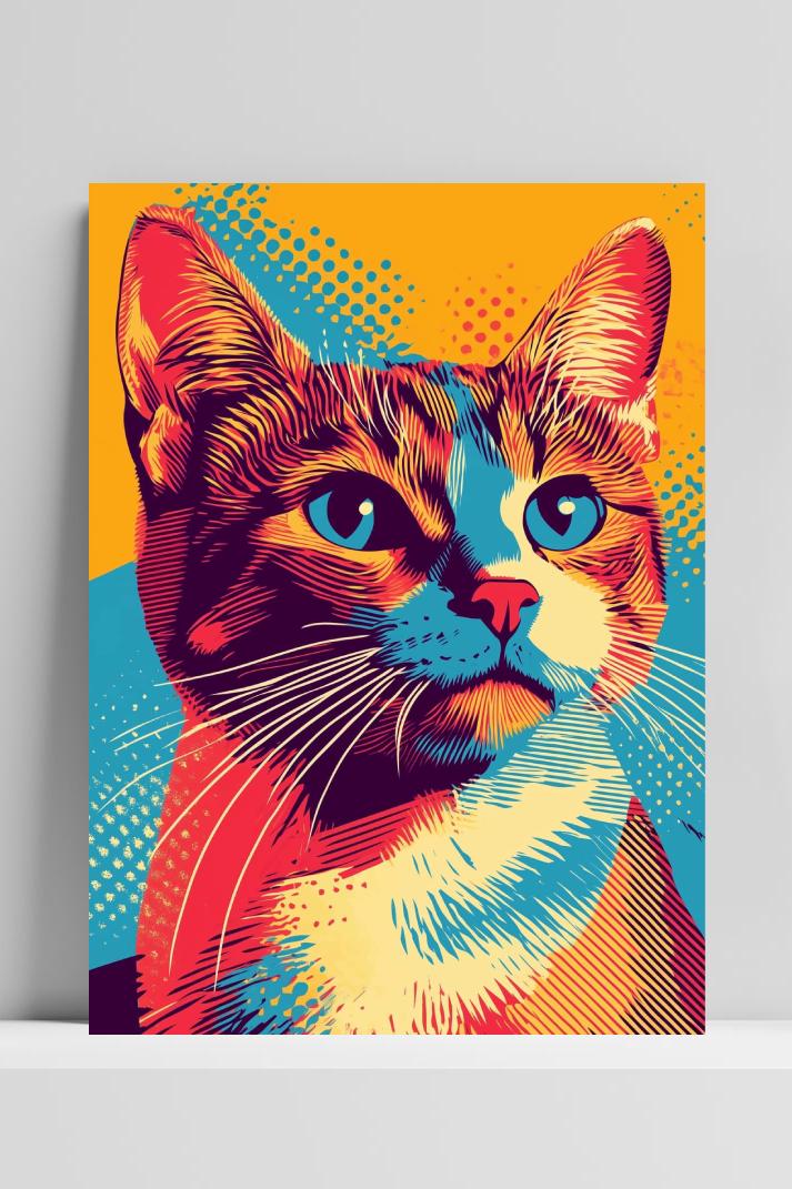 Cat Pop Art op 3mm aluminium dibond