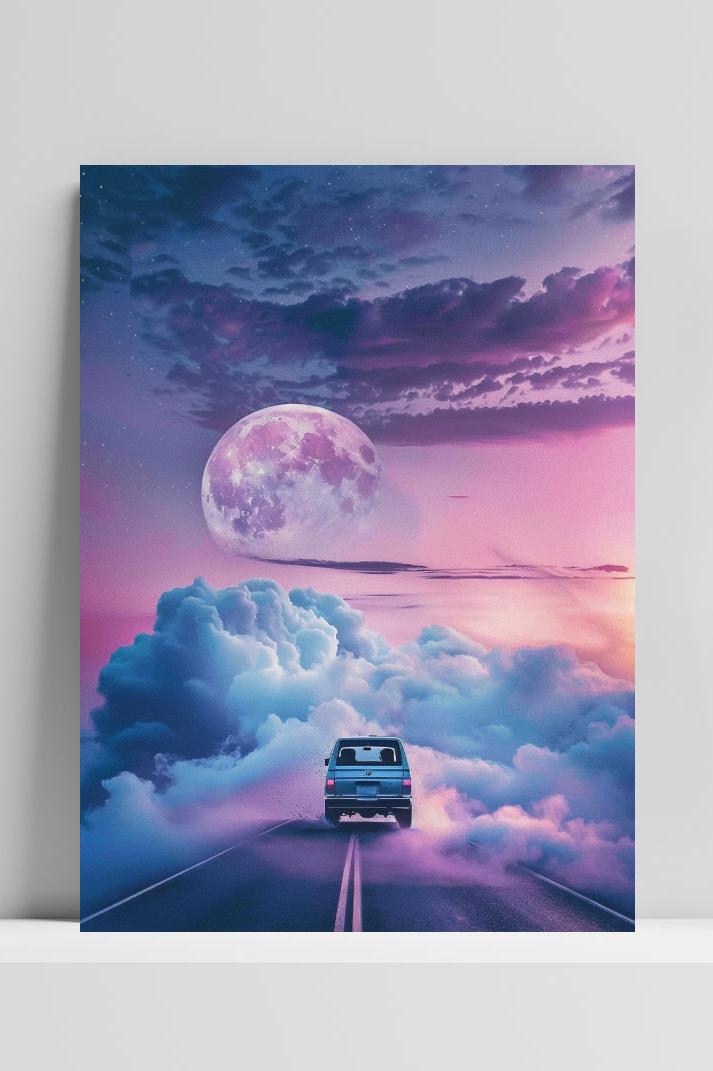 Roadtrip wolken op 3mm aluminium dibond