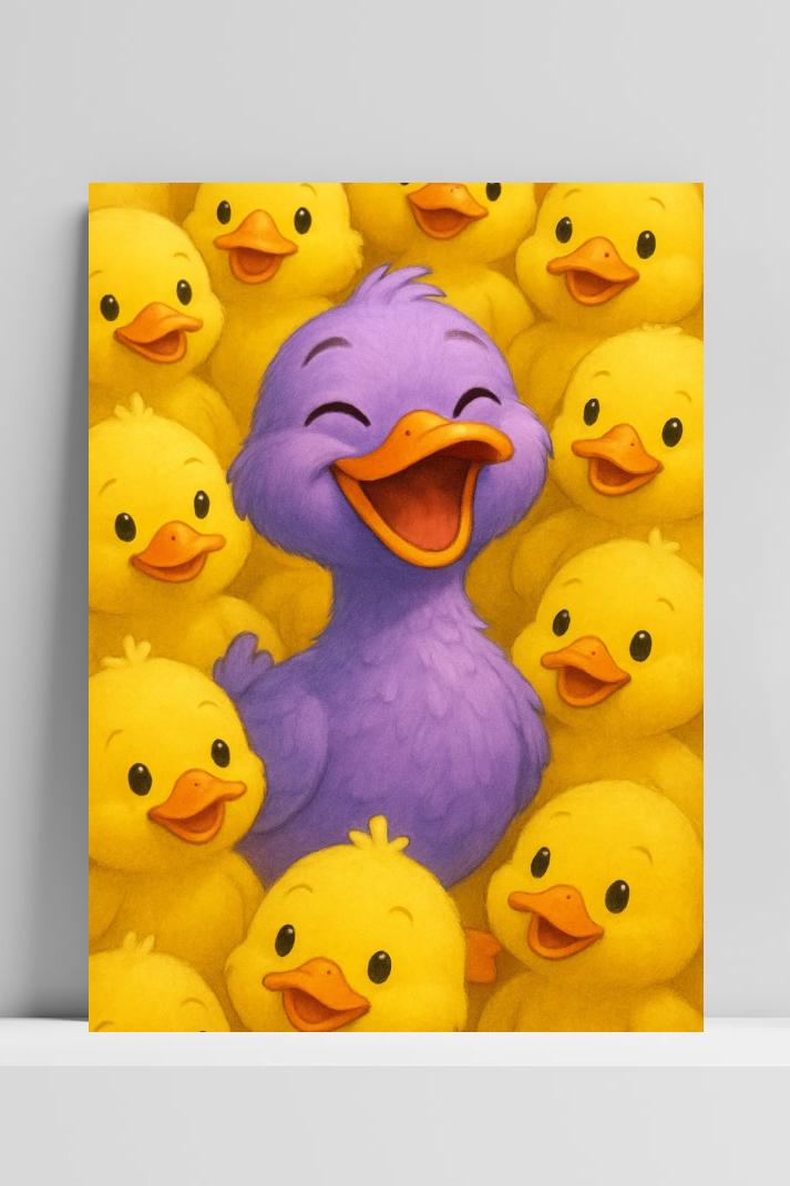 Duck Cartoon op 3mm aluminium dibond