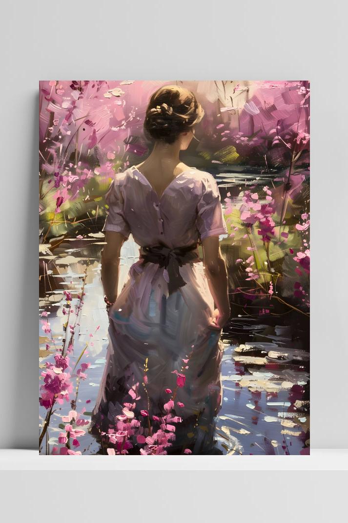 Vrouw Moeras Bloemen op 3mm aluminium dibond